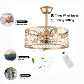 20" Industrial Ceiling Fan Light Cage Chandelier Lamp Fixture W/ Remote Bedroom