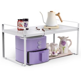 Expandable Cabinet Shelf Organizer Rack Adjustable Length 14''-26'' Pantry Shelf Spice Rack Heavy Duty Nonslip Stackable Kitchen Counter Storage Shelves 9'' Wide Pantry Cupboard Under Sink Countertop