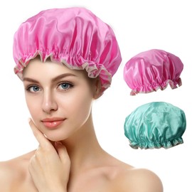Shower Cap, Pack of 2 Waterproof Shower Caps, Shower Cap for Women, Hair Cap for the Night, with Elastic Band, Reusable Shower Caps for Girls Women (H)