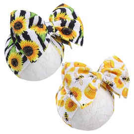 YanJie Hairband, Baby Girls Headband with Bow, Sunflower Printed, Wide Headbands, Elastic Hair Bow Headwrap, Knotted Headband, Newborn Infant Toddlers Hair Accessories, Bee, 2 Count