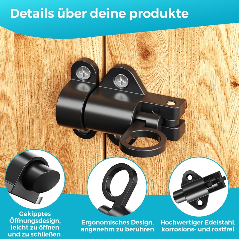 Pack of 2 automatic door latches, spring latches, lock lock,