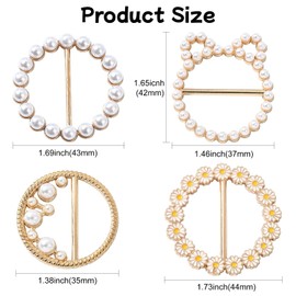 DanLingJewelry 4Pcs 4 Styles Silk Scarf Buckle Ring T-Shirt Clips Fashion Round Circle Clip Buckle Round Shirt Silk Scarf Clothes Corner Knotted Button