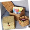 BUGUUYO 1pc Natural Seaweed Woven Storage Box Lid Square Desktop