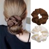 Large Silk Satin Scrunchies Hair Ties for Women Girls Oversized Scrunchie Skinny Scrunchies for Women Silk Hair Wrap Brown Scrunchies Cream Hair Ties No Damage Ponytail Holders 2Pcs