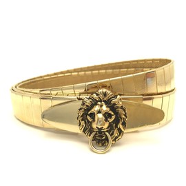 Marshal Metal Fashion Belt High Polished 18k Gold Plated Omega Waist Belt (Lion) Size 23”—33”