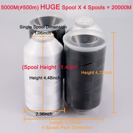 New brothreads - 40 Options- Various Assorted Color Packs of Polyester Embroidery Machine Thread Huge Spool 5000M for All Embroidery Machines -2Black+2White