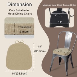 OVOV 14x14 Chair Cushions for Metal Dining Chairs Set of 4 Non Slip Thick Textured Chair Pads for Dining Chairs with Ties and Removable Cover (4, Beige)