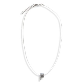 Initial Necklace - Letter - Name - Alphabet - Rhinestones - Letter F - White Lace - Gift Idea, Faux Leather, No Gemstone