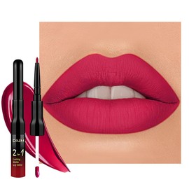 IATMOMOD 1Pcs 2 in 1 Ruby Red Matte Lip Liner and Liquid Lipstick Stain Makeup Set for women, Ruby Red Long Lasting Smudge Proof Lip Tint Matte Finish Lip Gloss for All-Day Color Hold Easy to Use 58#
