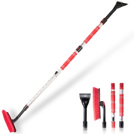 VaygWay Ice Scraper and Extendable Snow Brush for Car Windshield- Adjustable Length Foam Grip 360° Pivoting Brush Head for Snow, 2 in 1 Sturdy Winter Ice and Snow Remover for Car, Truck, Van