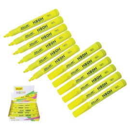 DOLLAR Neon HL5 Highlighter Pens, YELLOW, Pack of 12, Chisel Tip (5.0mm), Multipack, Fast-drying, Fluorescent Colour, Perfect for School Office Home Highlighters