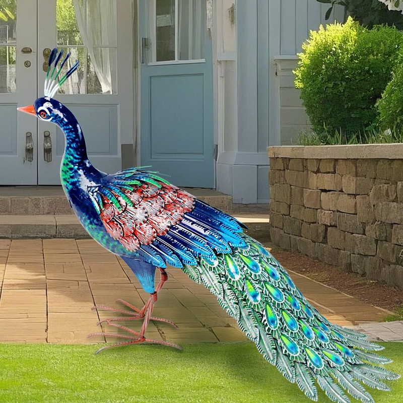 Kircust Metal Peacock Statue for Outdoor Decor - 24" L