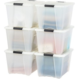 IRIS 158540 53 Quart Stack and Pull Storage Lidded Container Stacking System in Pearl for Home, Garage, or Office (6 Count)