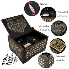 Mini Music Box 18 Note Hand Crank Engraved Wood Music Box for Dear Wife Girlfriend Valentine Xmas Wedding Anniversary Present (Can't Help Falling in Love-Wind up)