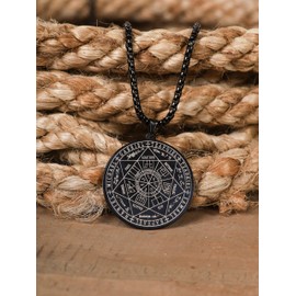 HAQUIL Black Plated Stainless Steel Seal of The Seven Archangels Medallion Pendant Necklace, Box Chain, Jewelry Gift for Men and Women