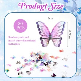 Irikdescia Pack of 80 Colourful Butterflies Decoration, Resin Butterflies, Miniature Decoration, Butterflies for Crafts, Butterfly for Nails, Resin Charms for Party, Crafts
