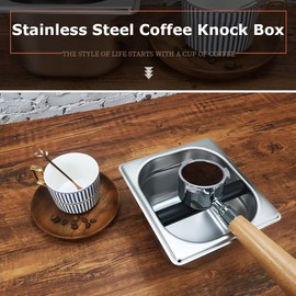 Diyeeni Acero Inoxidable Coffee Knock Box, Durable Espresso Knock Box con Barra de Goma Contenedor de café molido para máquina de café Máquina de café expreso(M)