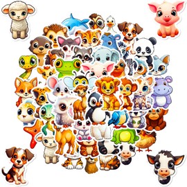 Pack of 50 Stickers Children's Animals, Children's Stickers Waterproof, Learning Animals in the Game, Animal Pattern Stickers for Boys and Girls, Animal Stickers Set for Laptop, Phone, Bike, Suitcase