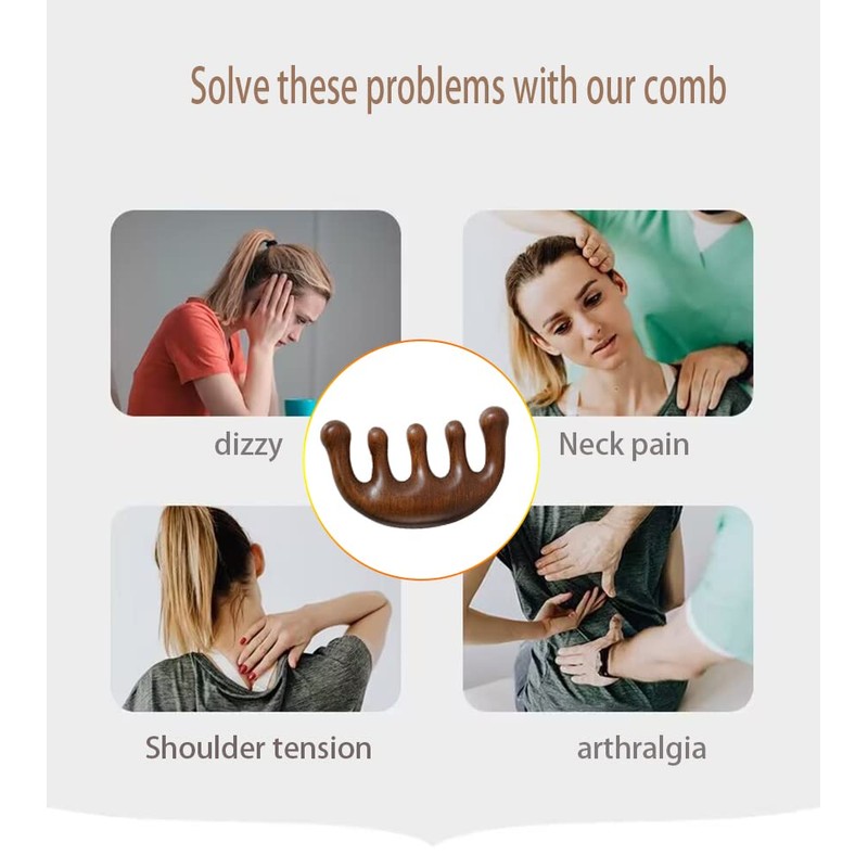Wooden Massage Comb with Wide Tooth，Scalp Massager Round Tooth Comb，Natural