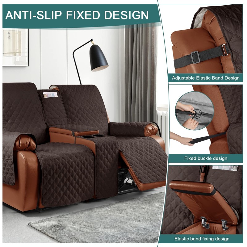 Ruaozz Waterproof Recliner Loveseat Cover with Console Non-Slip Couch Covers