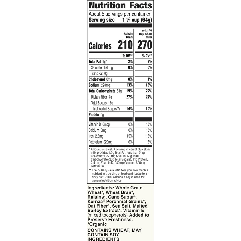 Cascadian Farm Raisin Bran Organic Cereal, Made with Whole Grain,