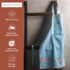 Maison d' Hermine Apron for women with Pocket 100% Cotton 27.50"x31.50" 1 Piece Adjustable Neck Strap & long ties Apron Men, Chef, Wedding, Cooking, Gardening, Server Spring/Summer (Ibiza)
