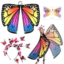Sprinlot Butterfly Costume Women's Fancy Dress Costume Women's Colourful Butterfly Headband Butterfly Wings Adult for Carnival Fancy Dress Theme Party C7