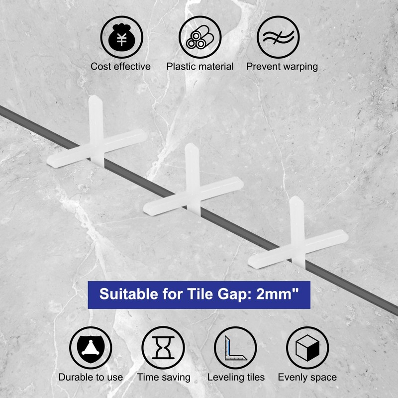 uxcell 1600Pcs Tile Spacers, 2mm 5/64" Cross Shape Wall Floor