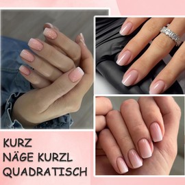 Pack of 24 Press on Nails Short - Nude Pink Gradient Finger Nails Square - Artificial Nails for Sticking - Ombre Nail Tips - Full Cover Square Fake Nail for Women and Girls