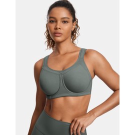 SYROKAN Sujetadores Deportivos con Aros y Control de Rebote de Alto Impacto para Mujer Salvia Gris 34B