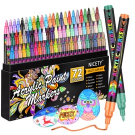 NICETY 72 Colors Acrylic Paint Pens Paint Markers, Extra Fine Tip Point Acrylic Paint Pens for Rock Painting, Canvas, Wood, Ceramic, Glass, Stone, Fabric, Crafts & Art Supplies