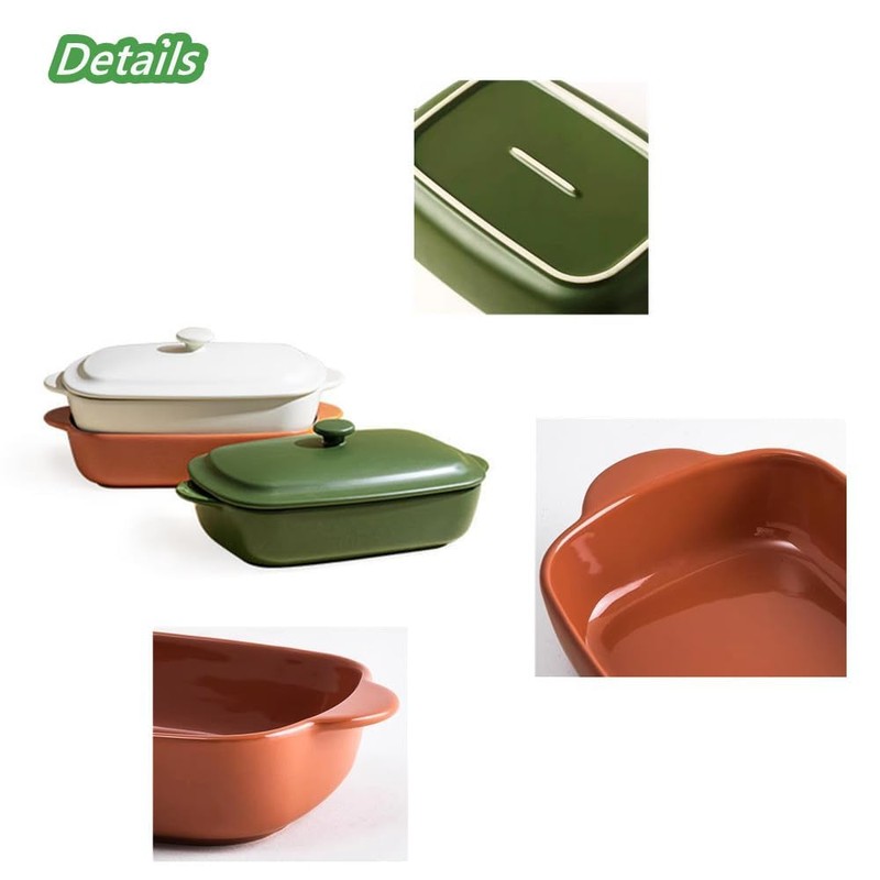 TUSIMI Ceramic Casserole Dish with Lid,33oz Covered Rectangular Baking Dish