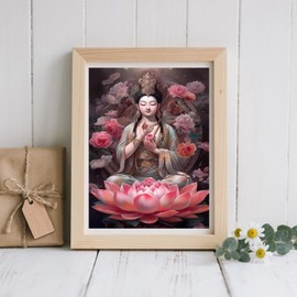 UIBDVKS 5D Diamond Painting Kits Buddhism DIY Lotus Buddha Diamond Kits Full Drill Diamond Painting Art for Adults Gift Presents Home Wall Decor Gem Arts 12x16 inch