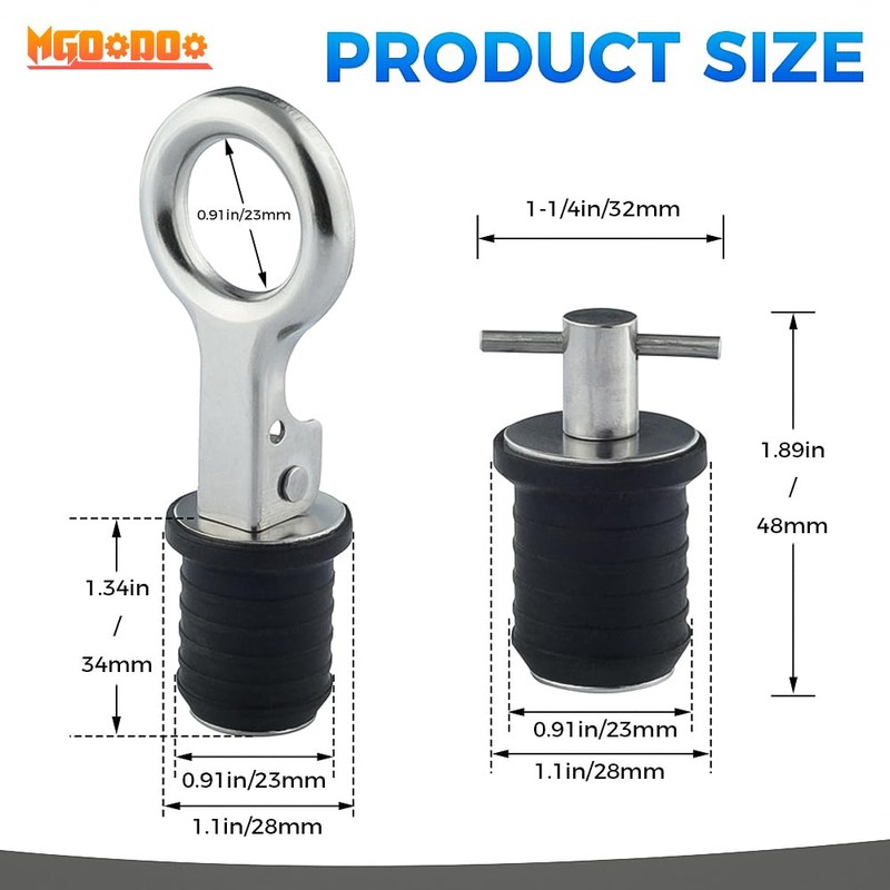 Mgoodoo 4Pcs 1 Inch Boat Plug Snap Handle Drain Plug