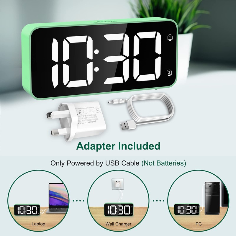 HERMIC Digital Alarm Clock Bedside Mains Powered Large Digital Led