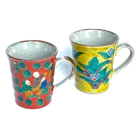 百華園 九谷【ペアマグカップ】吉田屋万年青＆木米写し『裏絵』