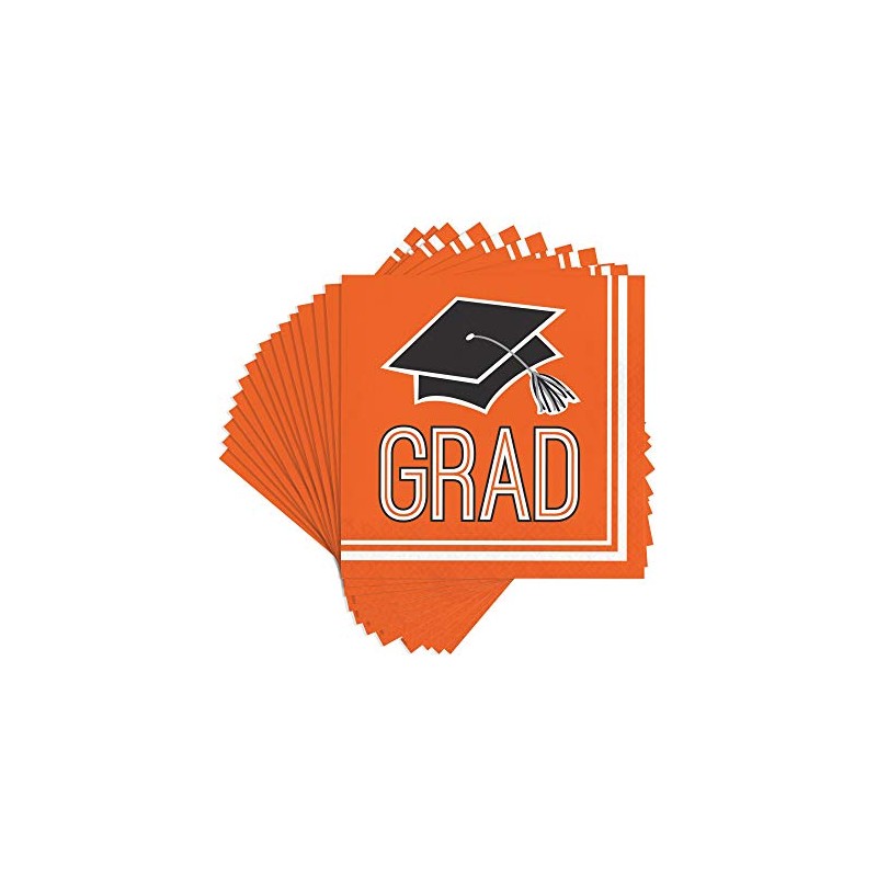 Creative Converting 320066 Graduation School Spirit Orange Napkins, 6.5",