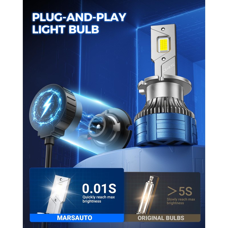 Marsauto D4S D4R HID Bulbs, 800% Ultra Brighter 30,000LM 6500K