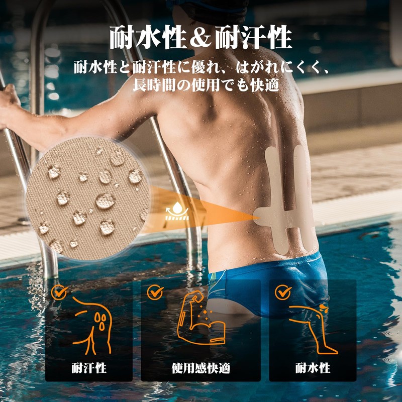 KTQUICK カット済みテーピング 腰＆背 伸縮 テーピングテープ 12Pcs プレカットキネシオテープ スポーツテープ 腰背サポーター 筋トレ