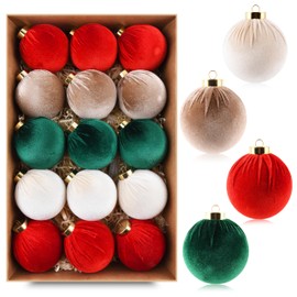 Velvet Christmas Balls Ornaments for Tree - 15pcs Shatterproof Christmas Ornaments for Xmas Trees Decorations - Multicolor Red Green Brown Beige, 80mm 3.15inch