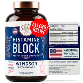 Histamine Blocker for Allergies - Quercetin, Stinging Nettle Flavonoids Natural Antihistamine Tablets - Allergy Relief Supplements & Antihistamines for Adults - 60 Vegan Histamine Block Capsules