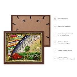 Poster Master Ancient Astronomy Poster - Vintage Cosmogony Print - Gift for Artist, Friend - Flammarion Engraving, Flat Earth Map, Firmament Dome - Wall Decor for Home, Dorm, 16x20 Brown Framed