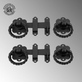 Black Wrought Iron Gate Floral Ring Turn Latch Lock Set 6" W Light Duty Antique Latch Replica Pull Catch for Barn Doors Or Gates with Mounting Hardware Renovators Supply Manufacturing