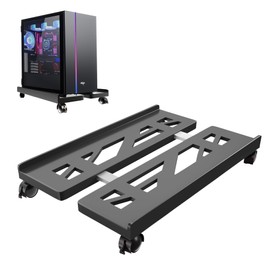 Qcdou PC Stand, Adjustable Mobile CPU Stand Under Desk, Ventilated Computer Tower Stand, PC Tower Stand with 4 Caster Wheels Fits Most PC, for Floor Carpet Gaming PC Case(Black)