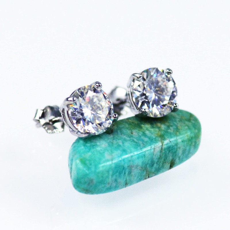 Total 2Carat 6.5MM White Moissanite Diamond Earrings, Studs, 925 Sterling