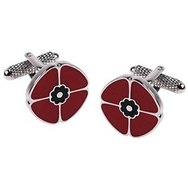 Novelty Red Poppy Remembrance Cuff Link & Gift Box In Polished Stainless Steel By Onyx Art - CK861