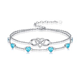 Wildari Infinity Heart March Birthstone Charm Link Bracelets for Women 925 Sterling Silver Adjustable Anniversary Birthday Gifts Mother's Day Jewelry Gift for Mom Women Wife Her Friends