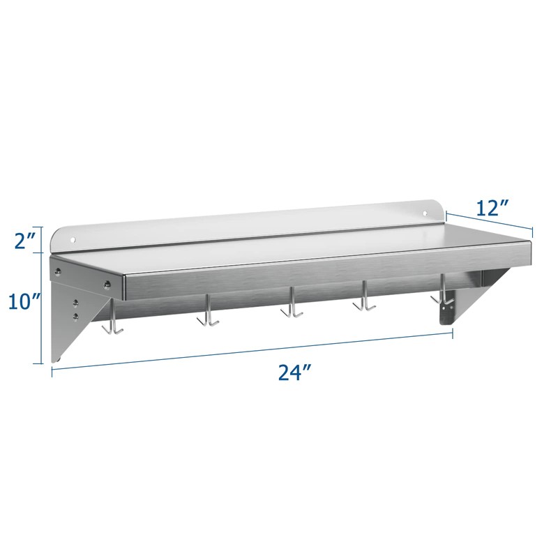 Garvee 12 in x24 in Stainless Steel Shelf, Multifunctional Metal