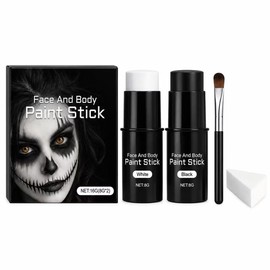 Halloween Make-Up Set Black White Theatre Makeup Sticks with Sponge