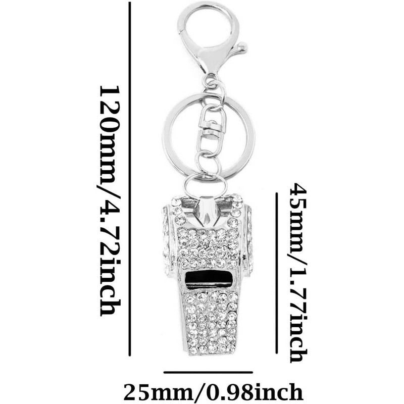 Whistle Keyring High Grade Rhinestone Crystal Pendant Key Chain Gift(Silver)